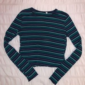 Pacsun Green and Blue Striped Long Sleeve